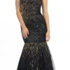 Eureka 3701 One Shoulder Sequined Long Mermaid Dress(One Shoulder Sequined Long Black Gold Mermaid Prom Dress)
