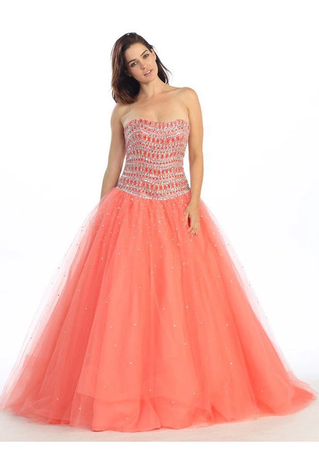 Eureka 3005 Strapless Studded Bodice Long Quinceanera Gown(Strapless Studded Bodice Coral Long Quinceanera Gown) 3 Eureka 3005 Strapless Studded Bodice Long Quinceanera Gown(Strapless Studded Bodice Coral Long Quinceanera Gown)