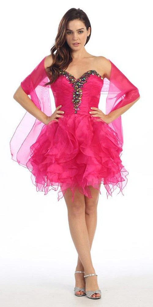 Eureka 2273 Ruffled Skirt Strapless Short Poofy Dress(Ruffled Skirt Strapless Fuchsia Short Puffy Dress) 3 Eureka 2273 Ruffled Skirt Strapless Short Poofy Dress(Ruffled Skirt Strapless Fuchsia Short Puffy Dress)