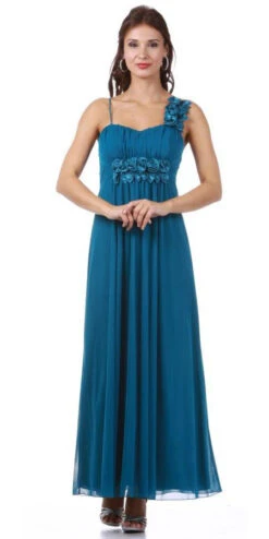 Celavie 2163L Chiffon Semi Formal Gown Dress Flowy(Ankle Length Chiffon Maternity Bridesmaid Gown Teal Dress Flowy)