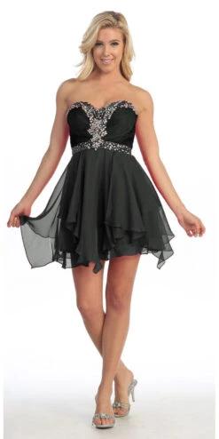 Celavie 3005S Short A-Line Dress Sweetheart Rhinestone Empire(Homecoming Short Black A Line Dress Sweetheart Rhinestone Empire)