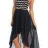 Celavie 2382 Short High Low Chiffon Dress Strapless Includes Belt(Short Black High Low Chiffon Dress Semi Formal Strapless Includes Belt) -Dress Promotion Store yhst 94935736666794 2457 996738008