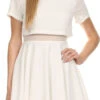 Short Sleeve Mini A Line White Dress Round Neck Mesh Inset(Short Sleeve Mini A Line White Dress Round Neck Mesh Inset) -Dress Promotion Store yhst 94935736666794 2458 530324544